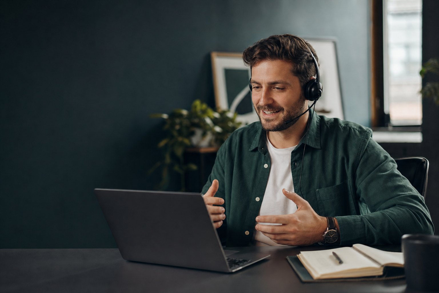 Business owner having a productive sales call with a qualified prospect